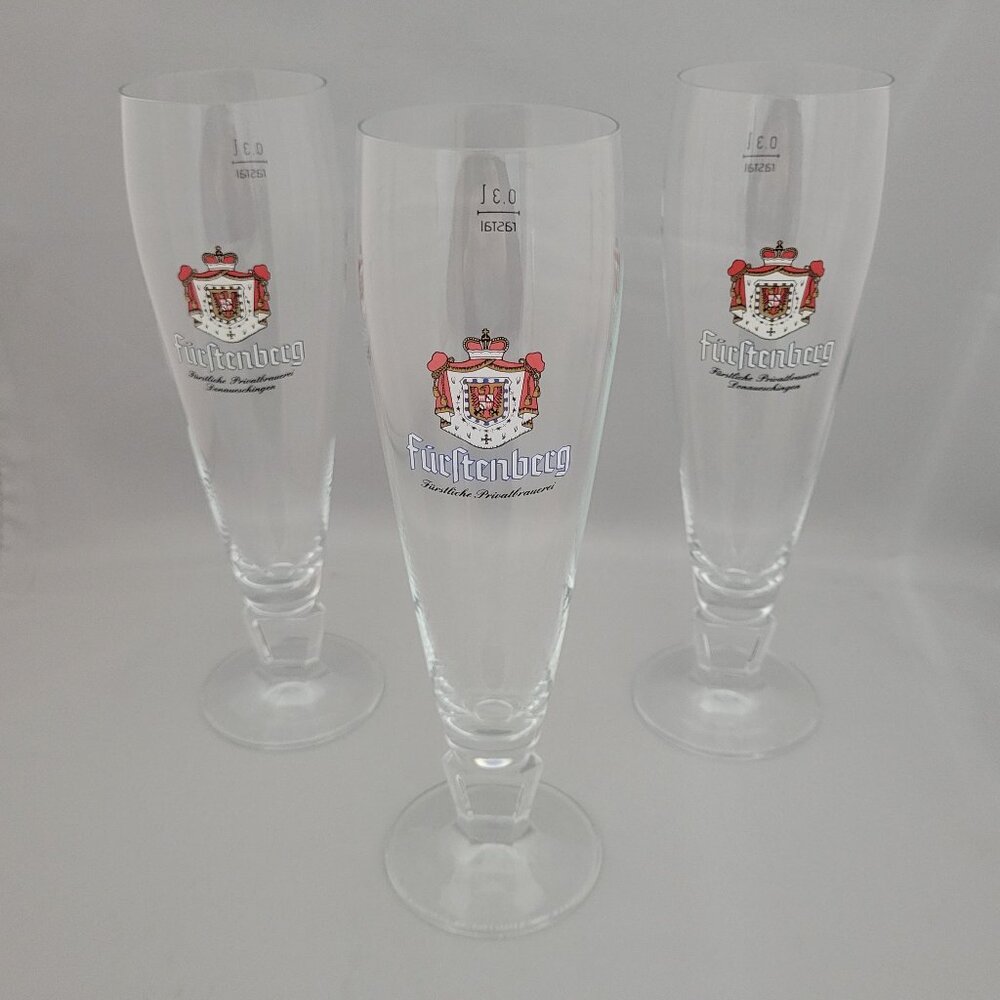 Set of 3 Furstenberg Furstliche Footed Pilsner Beer Glass Barware 0.3 L Germany